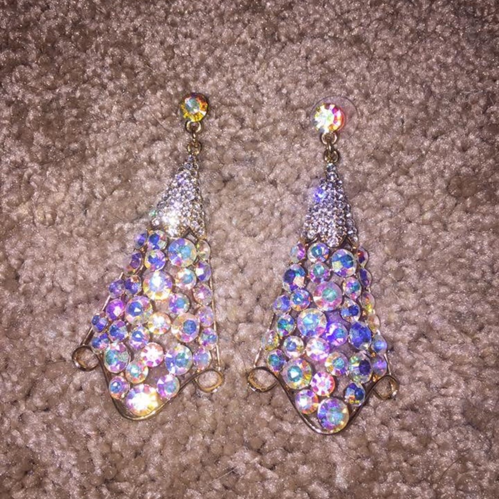 Large gold AB crystal earrings